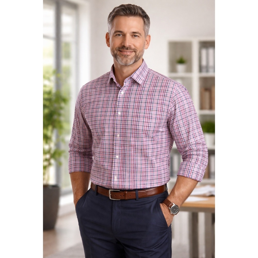 Marcelino Goldline Oxford Shirt Mens 3XL Pink Plaid Classic Italy Big Tall